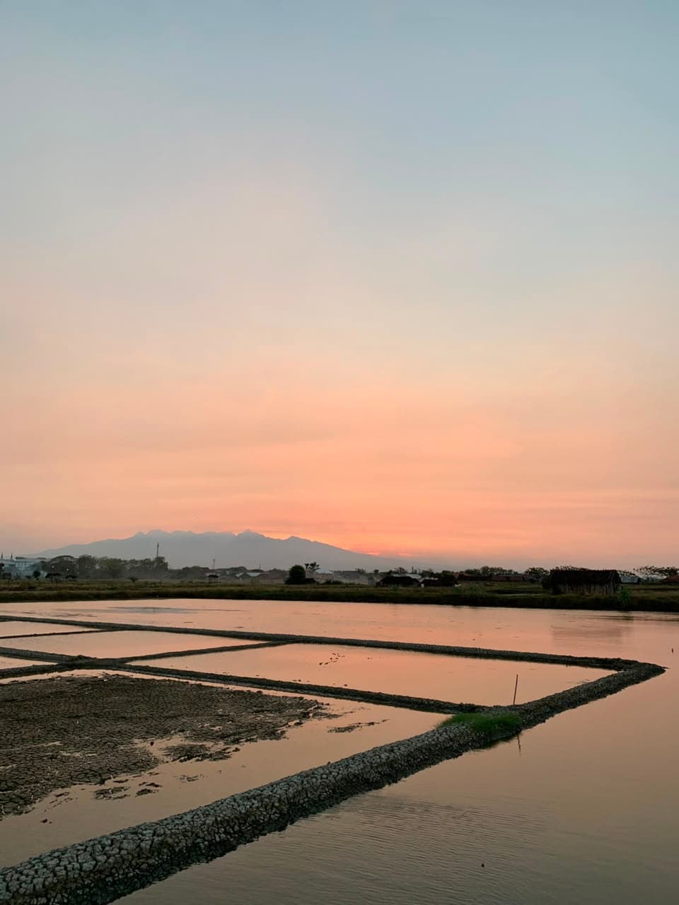Pemandangan persawahan Desa Sambilawang saat matahari terbenam